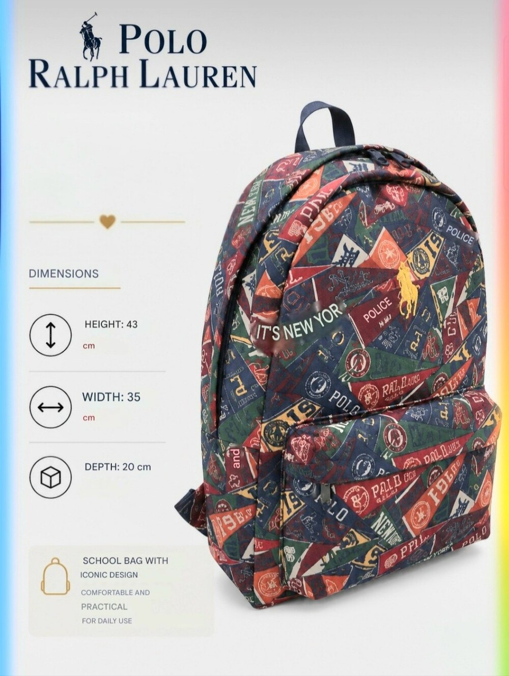 Polo by Ralph Lauren Multicolor Patchprint Backpack in Navy, Red, Green